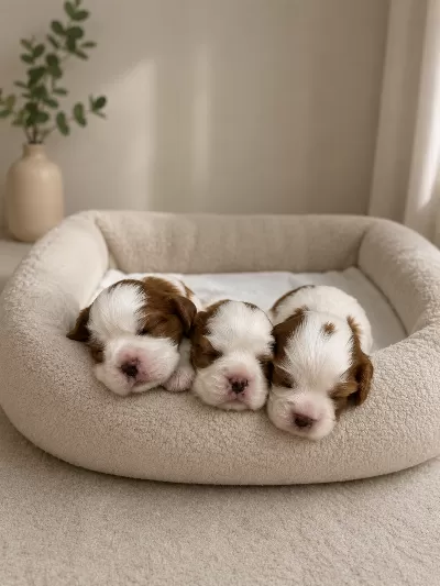 Ev ortamında doğmuş Cavalier king Charles minikler
